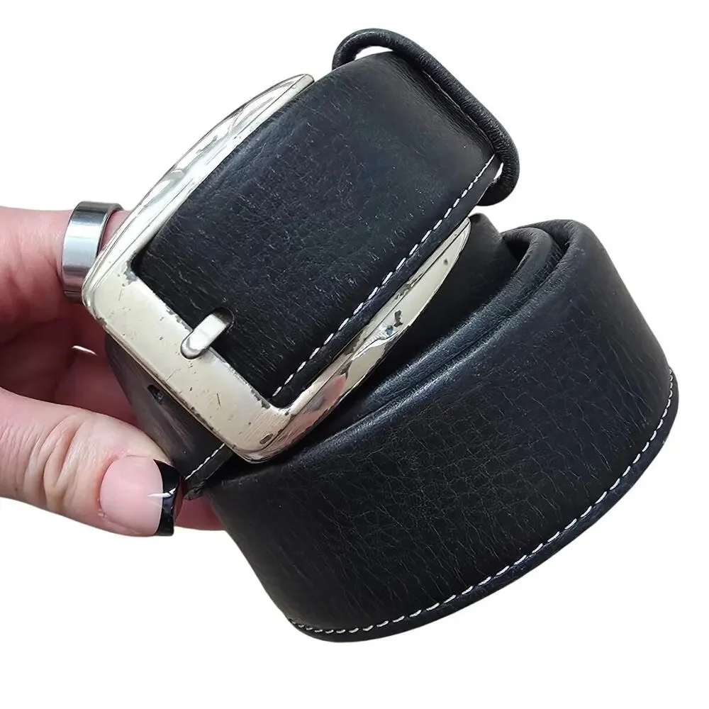 Vintage Brighton Black Leather Belt sz 38 Minimalist Casual Business Formal